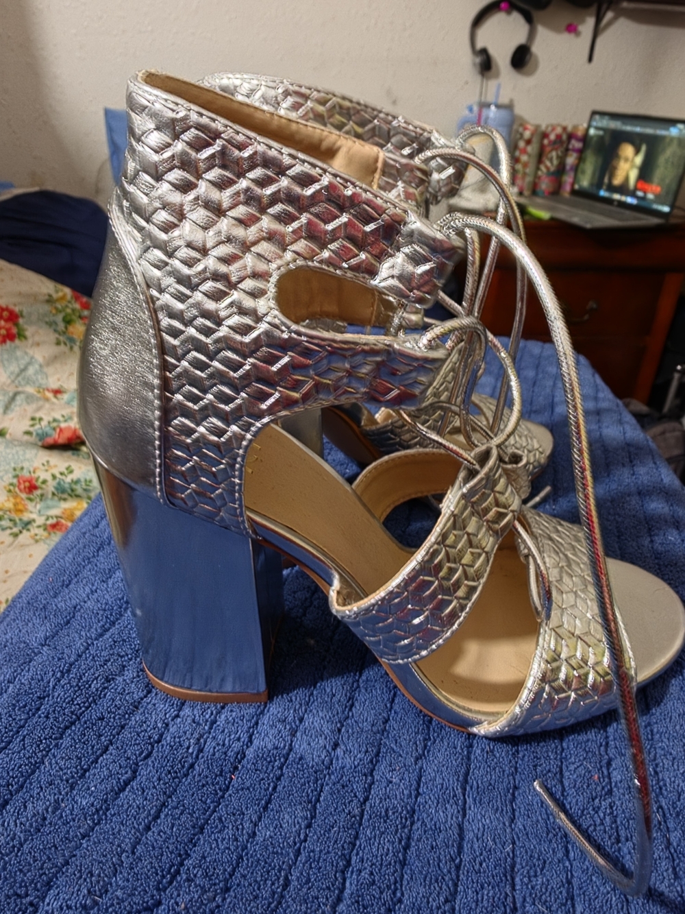 Yoki Friday-16 Lace Up Silver Heels